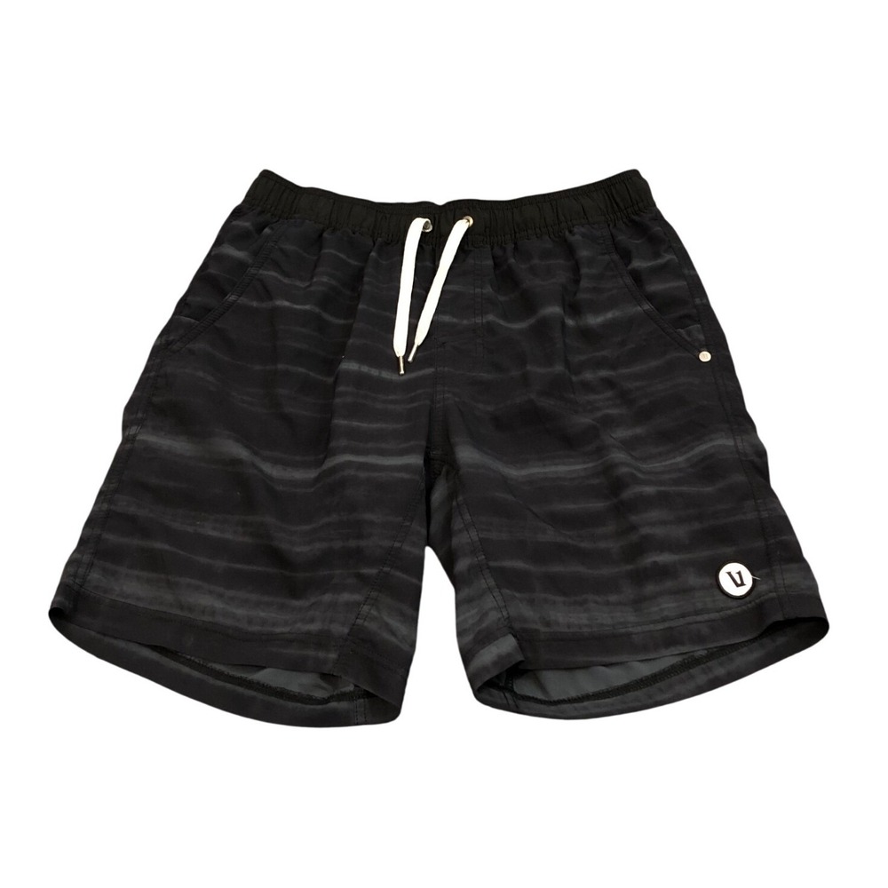 Vuori Kore Short Mens Medium Black Charcoal Striped Lined Athletic Swim Shorts